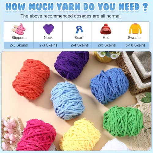 Image of Buryeah Chunky Chenille Yarn for Crocheting Soft Thick Fluffy Yarn for Hand Knitting Bulky Velvet Blanket Plush for Weaving DIY Crafts Each 3.5 oz 55 Yards(Bright Colors,8 Pack)