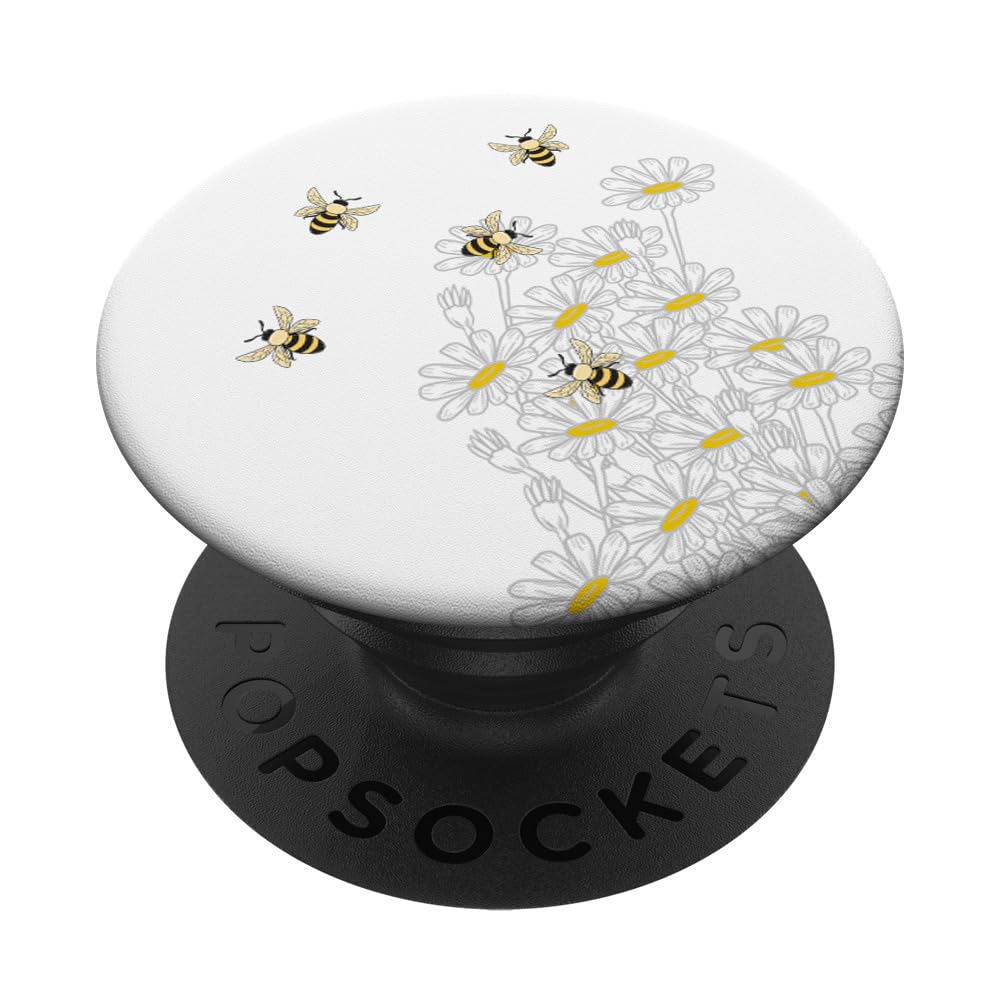 Bees On Daisies White Flowers Nature Beekeeping Beekeeper PopSockets Adhesive PopGrip
