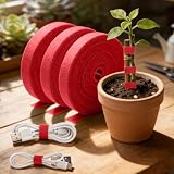 3 Rolls Reusable Plant Tie Tape Roll, Hook and Loop Garden Ties for Plants, Cable Twine Self Adhesive Plant Fastener Tape for Support Garden Supplies, Red