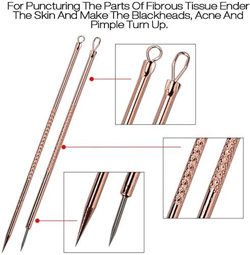 CGBOOM 4PCS Blackhead Remover Kit, Extractor Removal Set Professional Stainless Steel Pimple Popper Tool Treatment for Whitehead Blemish Acne Comedone Pimple Popping (4PCS, Golden)