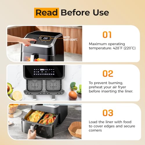 Image of 250Pcs 8x5.5 Inch Air Fryer Liners Disposable for Dual Basket, Rectangular