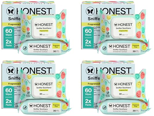 Image of The Honest Company Plant-Based Snot Removing Wipes, Soothing Nose with Aloe, Hypoallergenic for Sensitive Skin, EWG Verified Fragrance-Free, (Pack of 8)