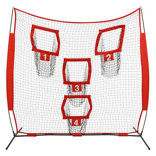 7 x 7ft Football Trainer Throwing Net,Football Nets for Throwing with 4 Target Pockets,Practice Net Quarterback Training Equipment for Accuracy Throwing,Red