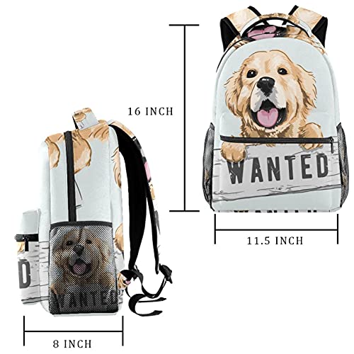 Sac à dos de voyage motif chien Wanted stylé avec porte-bouteille