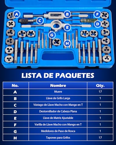 Miniatura 3 de Orion Motor Tech Juego De Machos Y Matrices De 40 Piezas, Tamaños Métricos Kit De Herramientas Para Mejorar El Hogar Para Crear Y Reparar Roscas Juego De Herramientas Manuales Con Llaves Métricas