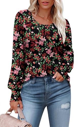 BETTE BOUTIK Long Sleeve Shirts for Women Fall Tops Dressy Blouses Crewneck Tunic Tops for Leggings S-3XL