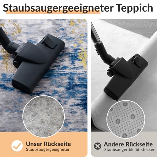 INOVADAY Abstrakt Waschbarer Teppich 120x180 cm Blau/Gold – Ansicht 3