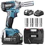 Seesii 3/8' Cordless Impact Wrench, Power Impact Gun w/Max Torque 330Ft-lbs(450N.m), 4.0Ah Rechargable Battery & 4 Sockets, Compact Power Impact Wrench for Lightduty Work Car Home,WH450