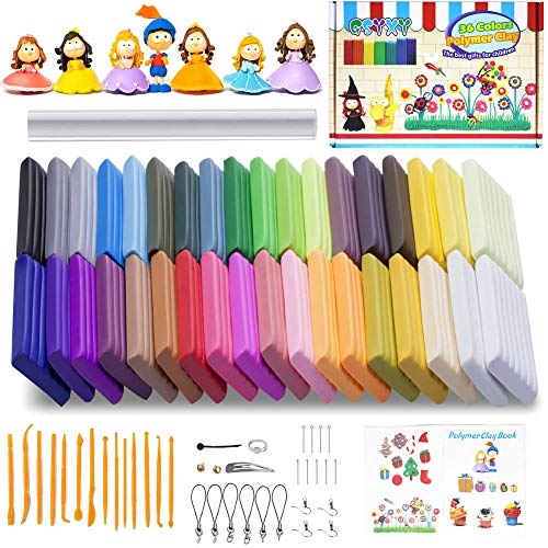 Polymer Clay, Oven Bake Clay 36 Colors Modeling Clay Starter kit, Safe and Nontoxic Soft DIY with Tools and Accessorie