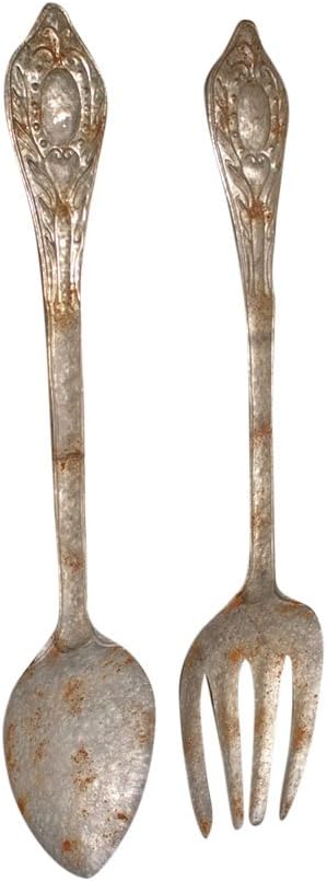 Kalalou CMN1008 Set of Large Metal Fork and Spoon Wall Decor, One Size, Gray