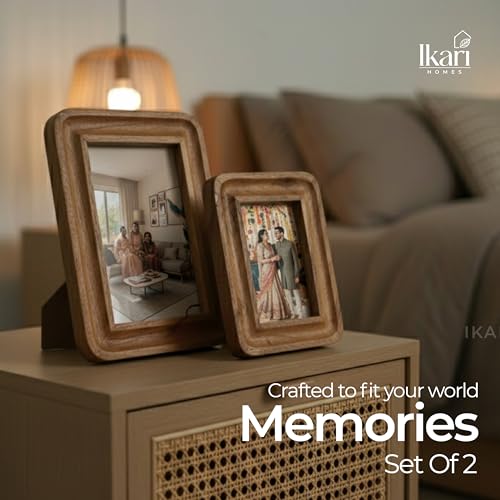 Image of Ikari Homes Premium Acacia Wood Photo Frame with Natural Burn Finish | Unbreakable Plexiglass Picture Frame for Tabletop & Wall Hanging | Heavy Sturdy Artisan Crafted Set