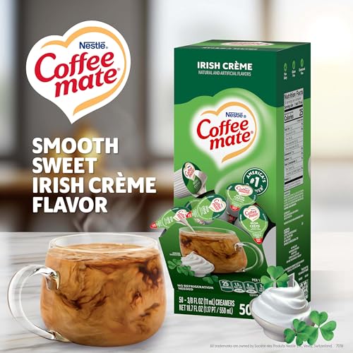 Image of Nestle Coffee mate Coffee Creamer, Irish Creme, Liquid Creamer Singles, Non Dairy, No Refrigeration, 0.375 fl oz Tubs (Pack of 200)