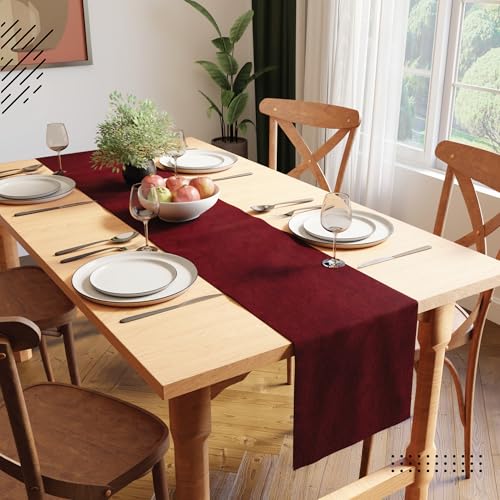 Image of Encasa XO Dining Table Runner for 4 to 6 Seater, Chenille Fabric Maroon
