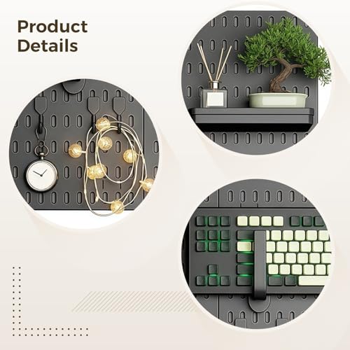 Packool Stecktafel-Set, platzsparender Wand-Stecktafel-Organizer mit 4 Stecktafeln, 14 Haken, 4 Regalen für das Home Office