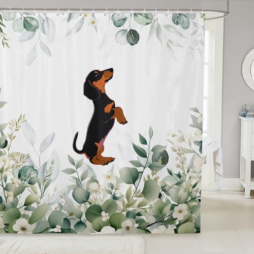 Erosebridal Cute Dachshund Waterproof Bathroom Curtain for Kids Child Green