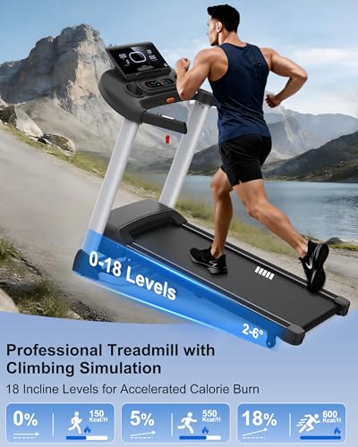 Image of Incline Treadmills for Home, Treadmill with 18% Auto Incline, Heavy Duty 400LBS Capacity, Running Machine with 18.90 inch Wide Belt, 0.5-12 MPH Speed, 3.5 HP, 36 Programs, APP, Bluetooth, Foldable