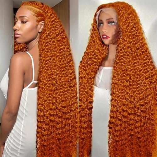 Image of Nsvnsv Ginger Wig Human Hair 13x4 deep wave Ginger Orange Lace Front Wigs Human Hair HD Transparent Lace Frontal 350 Colored Human Wig Pre Plucked 180% Density 28inch