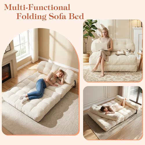 Image of Folding Sofa Bed, Convertible Sleeper Chair with Back Support and Pillow