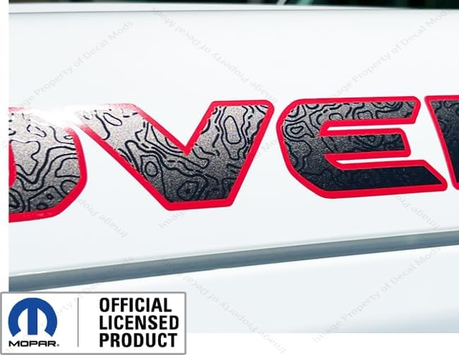 Decal Mods Overland Hood Graphic Vinyl Decal fits Jeep Wrangler JL/JT (2018-2025) Matte Black with topo Lines and red Outline (Set of 2) - CR | UV1A3
