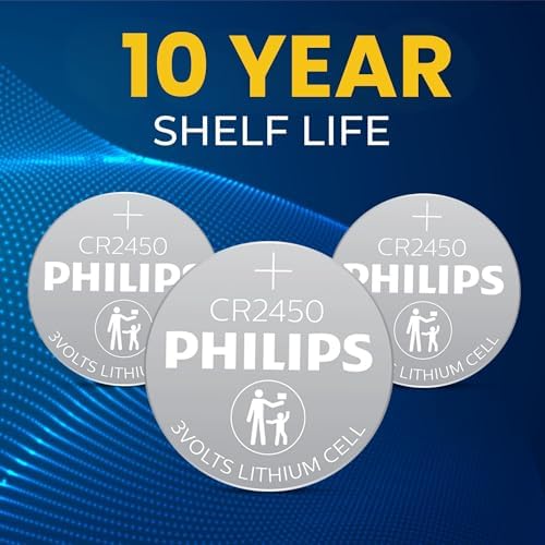 PHILIPS CR2450 Battery, [5-Pack] cr2450 3v Lithium Coin Cell Batteries, Long-Lasting 2450 batteries, 10-Year Shelf Life, CR 2450 Battery for Car Key Fob, Medical Devices, MyQ battery, Remote Controls. - 4
