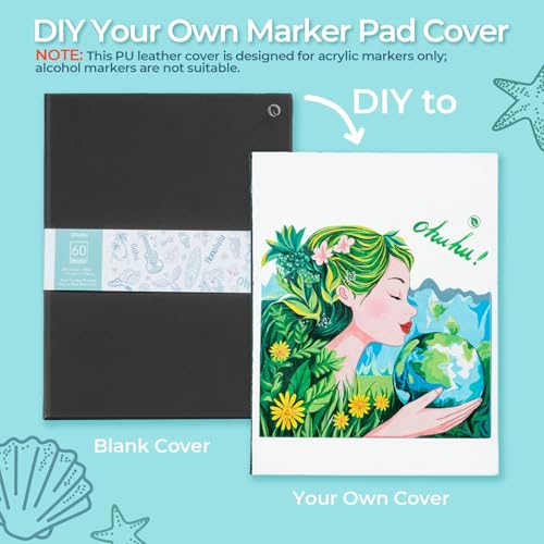 Image of Ohuhu Double-Sided Marker Pad Art Sketchbook Bleedproof - 8.5 inchx11 inch Large Paper Size - 90 LB /150 GSM Smooth Drawing Paper - 60 Sheets /120 Pages - Hardcover Sketching Book for Alcohol Markers Paints