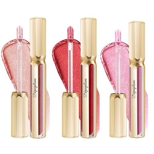 Image of Depuplum 3Pc Metallic Lipstick for Women Dark Red Pink Burgundy Lip Gloss