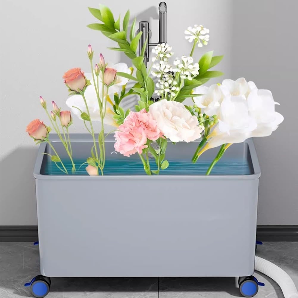 HCZKIUJY Floor Mop Sink,Gray Freestanding Plastic Mop Sink, Multipurpose Laundry Tub for Home & Outdoor, Easy One-Click Drainage, Compact Size 48x33.5x39cm, Ideal for Courtyards &
