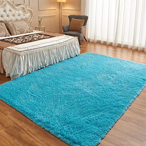 Arbosofe Blue Rug For Boys Bedroom,Fluffy Rectangle Rug 5'X7' For Kids Room,Furry Carpet For Teen Boys Room,Shaggy Rug For Nursery Room,Fuzzy Plush Rug For Dorm,Cute Room Decor For Baby #TOP3