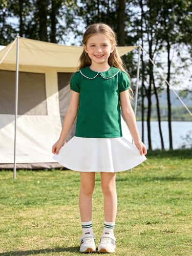 Image of 12M-14Y Toddler Baby Girls Peter Pan Collar Blouse Kids Girl Solid Color Puff Sleeve T-Shirts Casual Tee Tops