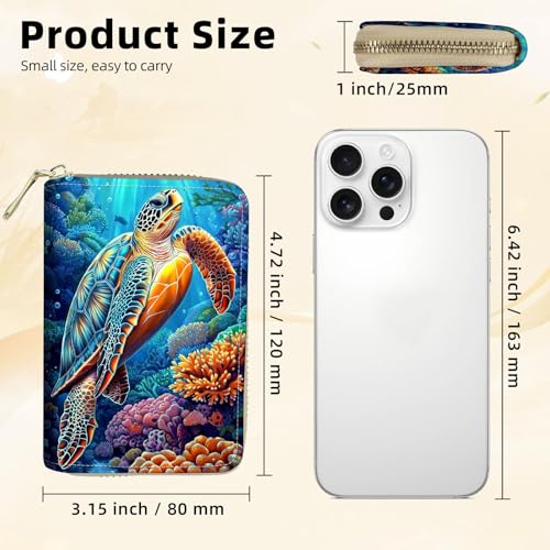 Rfid Blocking Wallet for Women & Men - 20 Card Slots Secure ID Holder with Anti-Theft Zipper, Slim Portable Credit Card Organizer Travel & Daily Usesea turtle2