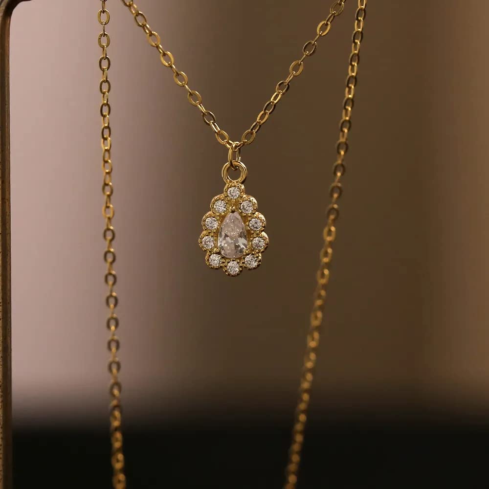 Collana in Argento 925 con pavé di, Pendente a Goccia, Catena a clavicola, Regalo di Gioielli da Donna