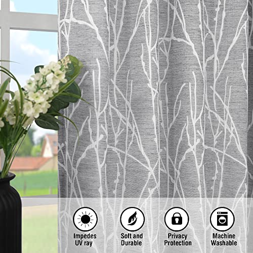 Extra Long Curtains 120 Length For Living Room 2 Panels Back Tab Pocket Draperies Jacquard Abstract Tree Pattern Light Filtering Dark Grey Curtain For Large Window Sliding Door Balcony 10 Ft Tall Gray #TOP4