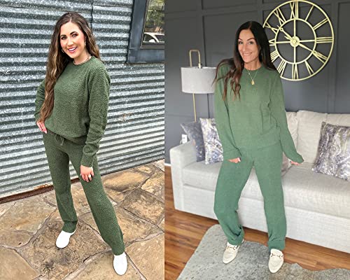 Luvamia Women's Casual Solid Color Pajama Sets Long Sleeve Tops And Pants Long Pj Sets Joggers Loungewear Sleepwear Nightwear Lounge Wear Set Outfits For Women Comfy Outfits For Women Army Green Large #TOP4