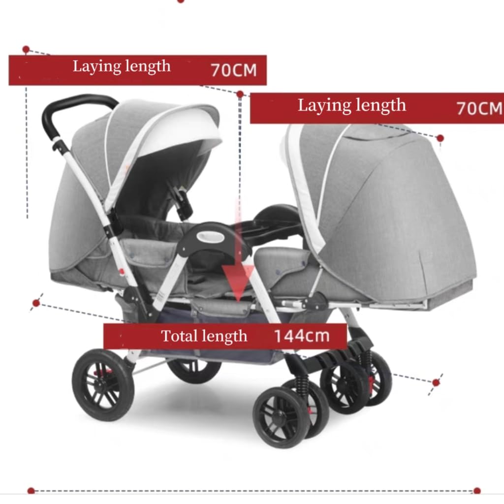 Landaus Poussette jumelle Poussette compacte Poussette Dossier réglable Landau Chariot Commodité Poussette Pliable Double Siège (Couleur : Gris) Poussettes combinées