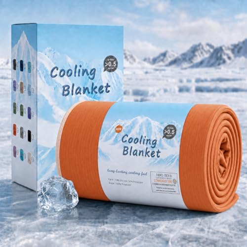 Image of Topcee Cooling Blanket (90 inchx90 inchQueen Size) for Night Sweats Absorbs Heat to Keep Adults Cool on Warm Nights, Q-Max 0.5 Cooling Blankets for Hot Sleepers, Ultra-Cool Lightweight Blanket for Bed