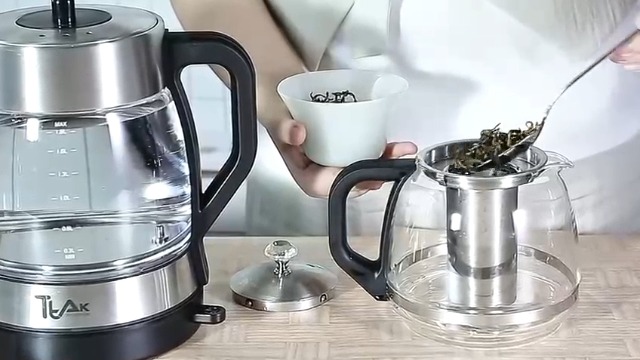 Set eléctrico para té TTAK con tetera de vidrio 1.8L y filtro acero miniatura 6