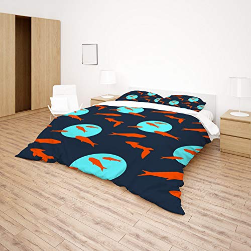 Housse de couette poisson doré bleu avec taies lit double - 5