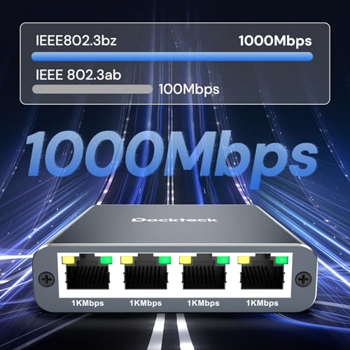 Image of Ethernet Splitter 1 to 4 1000Mbps, Dockteck Internet Cable Splitter 1 in 4 Out High Speed Switch Network Gigabit for LAN RJ45 Port Router Switch Work with Cat5 /5e /6 /7 /8 Cable (Silver Grey)