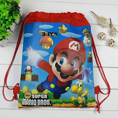 POMNUG 12 PCS Super Mario Party Bags Non-woven Drawstring Goodie Bags for Super Mario Party Supplies, Super Mario Bros Themed Party Supplies Favors, Birthday Party Decorations, School Backpacks