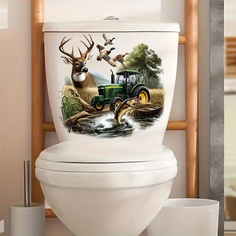 TOLOVIS Car Deer Bird Toilet Cover Sticker Decals,Flower leaf bird Waterproof Toilet Lid Tank Seat Decals Cistern Self-Adhesive Bathroom Wall Sticker, TOLOVIS-001