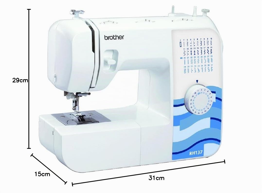 Brother RH137 Nähmaschine (37 Stiche) - Allrounder für Home Deko & Hobby, Weiß / Blau