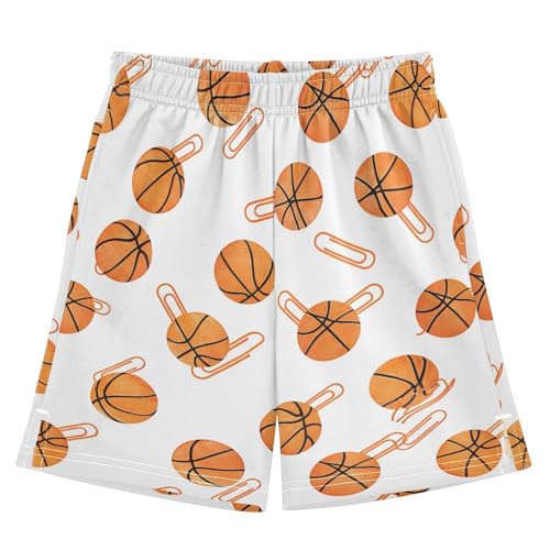 CHIFIGNO Basketballs White Boys Vacation Shorts Thick Boys Polyester Shorts with Pockets XS