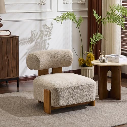 Image of Christopher Knight Home Jillian Modern Boucle Upholstered Accent Chair, Armless Living Room Single Lounge Sofa, Comfy Reading Chair for Bedroom, Low Profile Chair, Almond Beige+Brown