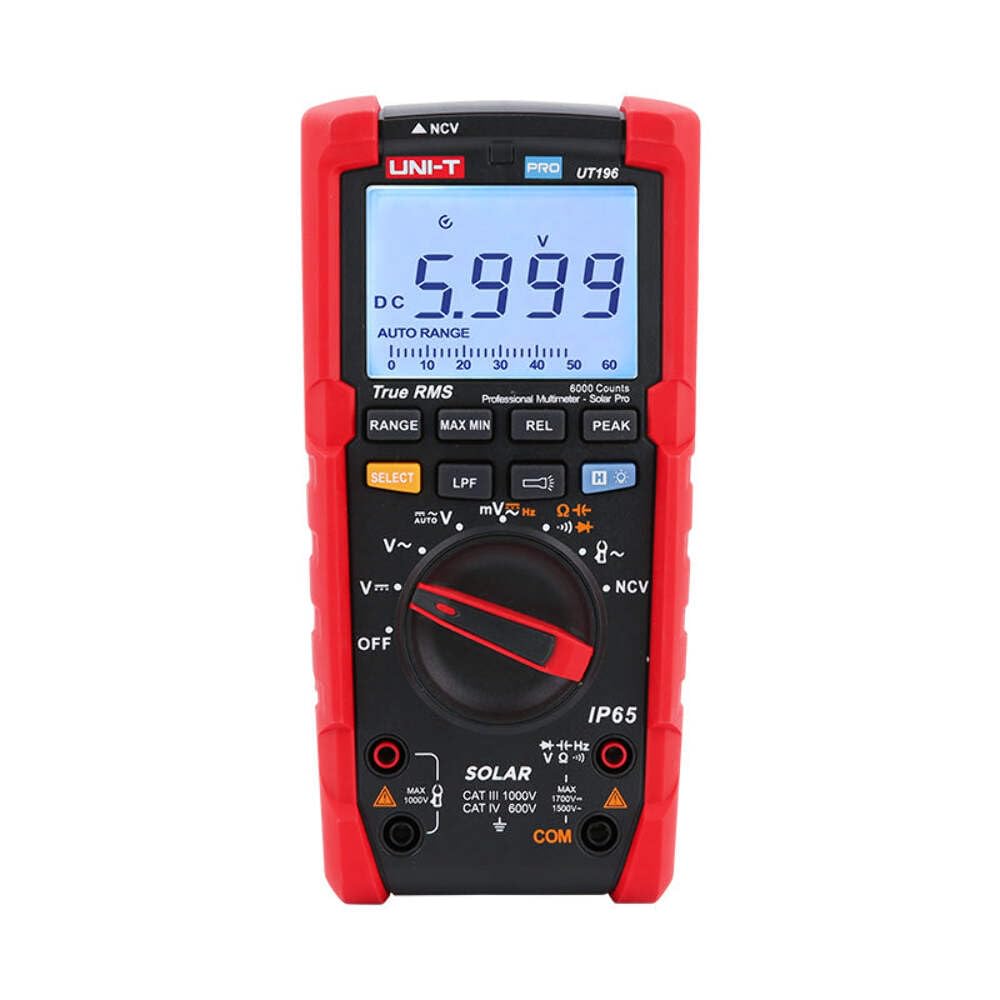 UNI-T UT196 True RMS Multimetro Digitale Solare per Sistema di Alimentazione Solare Manutenzione 1700 V DC/1500 V AC, 3000A IP65 2 m Goccia