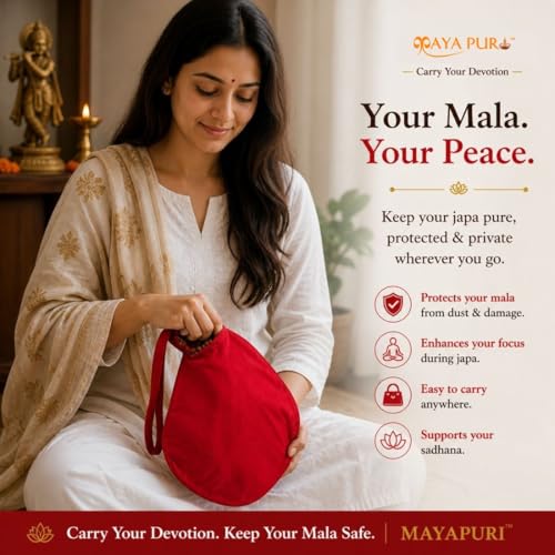 Image of Original Pure Cotton Gomukhi Japa Mala Bag /Chanting Bag or Beads Bag /Jholi /Thole with Zip Pocket and Sakshi Mala Counter (Red)