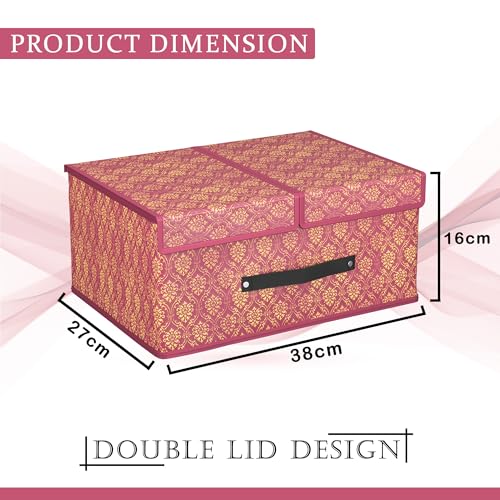 Kuber Industries Cloth Organizer for Wardrobe (Small) Foldable Storage Box with Double Lid | Drawer Organiser | Golden-Print | Maroon Kuber Industries Cloth Organizer for Wardrobe (Small) Foldable Storage Box with Double Lid | Drawer Organiser | Golden-Print | Maroon