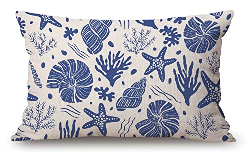 Solekla Sea Shells Lumbar Throw Pillow Cover 12x20 Inch Decorative Bedroom Living Room Corals Rectanglar Cushion Case for Bed Sofa Couch