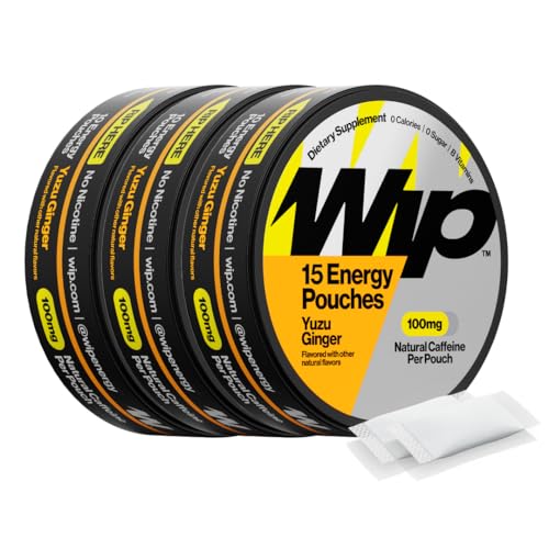 Image of Wip Energy Pouches, Sugar Free Blend with 100 MG Natural Caffeine, B Vitamins, Minerals & L Theanine for Energy Support, Pre Workout for Active Lifestyles, Yuzu Ginger, 3 Pack, 15 Pouches Each