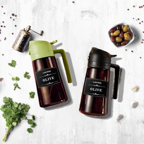 LAKUMIQI 2-in-1 Glass Oil Dispenser & Sprayer - 16oz/470ml Leakproof Olive Oil Sprayer Bottle for Cooking, Air Fryer, BBQ, Baking, Salad (Green)