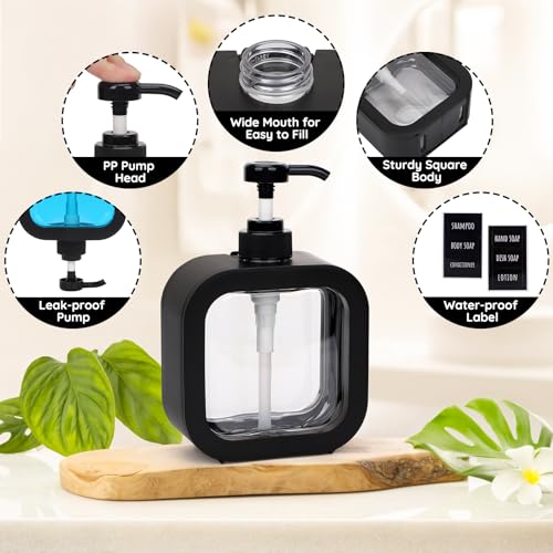 Image of Segbeauty 16.9oz Hand Soap Dispenser, 500ml Leak-Proof Liquid Soap Dispenser for Bathroom, Black Modern Dish Soap Dispensers for Kitchen Sink, Refillable Plastic Pump Bottle with Waterproof Labels